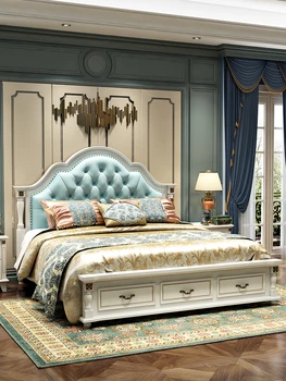 Современная простая двуспальная кровать американская мебель из массива дерева главная спальня деревянная кровать кровать принцессы для хранения Европейская свадебная кровать