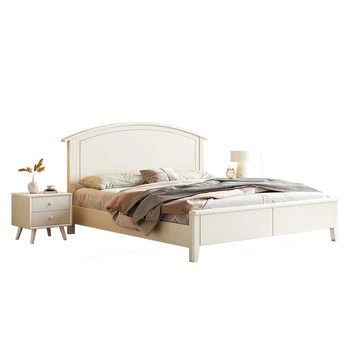 Современная простая кровать из цельного дерева 1,8 метра, главная спальня светлая, роскошная белая двуспальная кровать 1,5 кремового цвета в скандинавском стиле, детская кровать