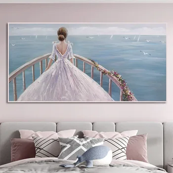 Современные абстрактные картины от руки на холсте большого размера, эстетика, женские принты с пляжным морским пейзажем для художественного оформления стен в гостиной