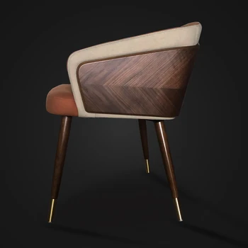 Современные обеденные стулья для отдыха Простая креативная мебель для дома Nordic Restaurant Стул из массива дерева Кожаный стул с художественной спинкой
