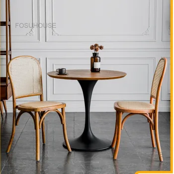 Современные обеденные стулья с простой спинкой, Домашняя мебель, Обеденный стул для ресторана Nordic из массива дерева, Комбинированный стул из ротанга