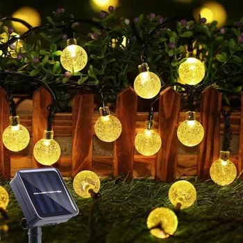 Солнечные светодиодные гирлянды, наружная хрустальная сказочная свадебная гирлянда, 8 режимов, водонепроницаемое освещение для патио для украшения вечеринки в саду