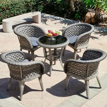 Сочетание стола и стула из ротанга на открытом воздухе, балкон во дворе, вилла, сад, плетеный ротанговый стул для отдыха, водонепроницаемый солнцезащитный крем