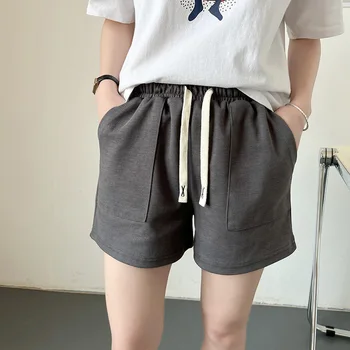 Спортивные шорты, женская летняя одежда 2023, хлопковые горячие брюки с высокой талией, свободная корейская версия, повседневные широкие брюки большого размера, тренд