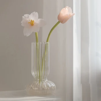 Стеклянная ваза для цветов для домашнего декора в скандинавском стиле Стеклянная Ваза Настольный Террариум Бутылка Настольные украшения Деревенская ваза для растений