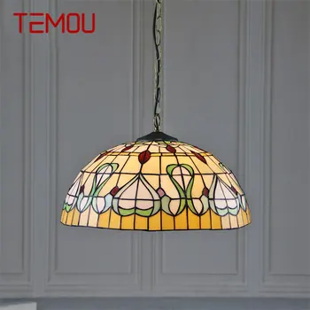 Стеклянный подвесной светильник TEMOU Tiffany с креативным Рисунком, Винтажный Подвесной светильник, декор для дома, столовой, спальни, отеля