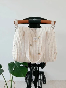 Сумка для подгузников для новорожденных в корейском стиле, сумка для мамы, стеганая коляска с вышивкой, органайзер для хранения подгузников, Большие сумки