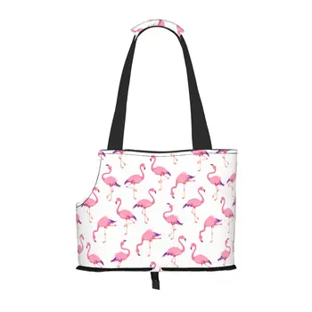 Сумка-переноска для собак Pink Flamingos с карманом и страховочным тросом, мягкая переноска для маленьких собак для домашних животных, сумка-тоут для покупок на открытом воздухе