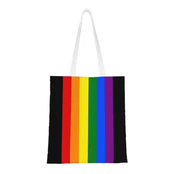 Сумки для покупок в полоску с флагом гей-прайда Kawaii, переработка GLBT, ЛГБТ, Радуга, лесбиянка, холщовая сумка для покупок в продуктовых магазинах