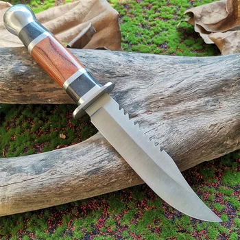 Тактический нож с фиксированным лезвием - для выживания на открытом воздухе, для кемпинга, охоты, деревянная ручка из стали 7Cr13Mov с ножнами