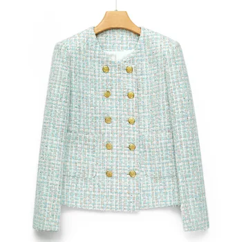 Твидовая шерсть Высокого качества, двойное Весенне-осеннее винтажное Маленькое ароматное роскошное повседневное базовое пальто в Корейском стиле Для женщин
