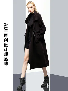 Темперамент, стиль Богини, красивое простое шерстяное пальто со стоячим воротником, женская зима 2023, Новый тренд шерстяных пальто, уменьшающих талию.