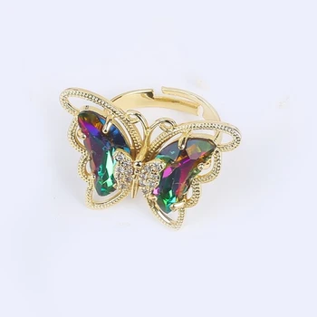 Темперамент Элегантное кольцо с бабочкой из большого хрусталя для женщин Зеленого фиолетового карамельного цвета, милые сладкие кольца для девочек, Универсальный подарок к празднику