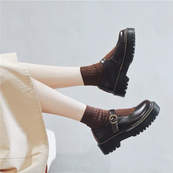 Туфли в стиле Лолиты на платформе Mary Jane с готической круглой головкой, высококачественная обувь для студенток колледжа в японском стиле JK Unifom с ремешком из натуральной кожи