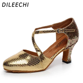 Туфли для латиноамериканских танцев DILEECHI Gold для взрослых, весенне-летние босоножки для квадратного танца на высоком каблуке, мягкая подошва