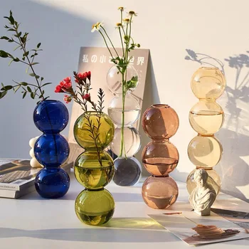 Украшение для маленькой вазы Bubble Nordic в виде цветочной композиции для гостиной из прозрачного стекла, посуда из сушеных цветов, украшение для дома