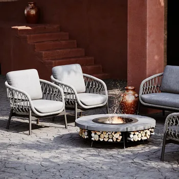 Уличный плетеный диван в скандинавском стиле, внутренний дворик, вилла, сад, солнцезащитный диван, чайный столик, комбинация