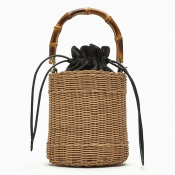 Фирменный дизайн, Мода, Плетеная сумка из ротанга ручной работы, Летняя сумочка с бамбуковой ручкой, Женская Соломенная сумка для путешествий на пляже Бали