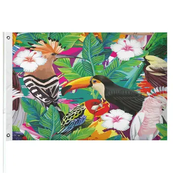 Флаг с тропическими птицами, цветы, флаги из пальмовых листьев, двойная прошивка с латунными люверсами, баннер на открытом воздухе, забавный флаг для внутреннего декора комнаты.