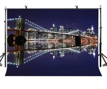 Фон Бруклинского Моста 7x5 футов Бруклинский Мост Яркий Ночной Фон Для Фотосъемки и Реквизит Для Студийной Фотосъемки