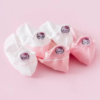 Хлопчатобумажные носки Hellokitty, женская одежда Kawaii Sanrio, предметы первой необходимости, повседневные носки для девочек, летние носки в подарок