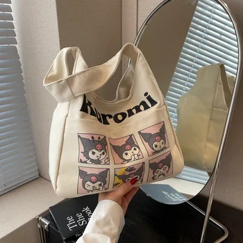 Холщовая сумка Sanrio hello kitty, женская сумка для хранения kuromi большой емкости, весенняя новая мультяшная сумка, студенческая сумка-тоут