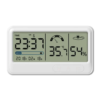 Цифровой гигрометр Электронные измерители температуры и влажности Датчик со временем и датой ЖК-дисплей Часы Термометр для помещений гигрометр