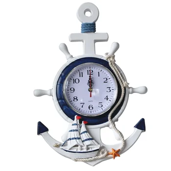 Часы Настенные Морской Якорь Декор Колесные Часы Средиземноморский Пляжный Стиль Рулевое Управление Кораблем Подвесная Бесшумная Лодка Тикающее Полотенце