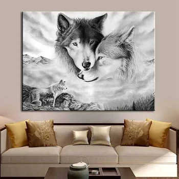 Черно-белые плакаты с волками, настенное искусство, картина на холсте, плакат с животными, домашний декор, принты, настенные панно для украшения гостиной