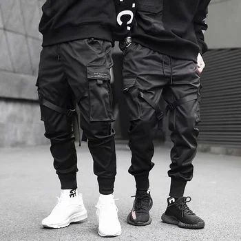 Черные мужские повседневные джоггеры в стиле хип-хоп, брюки-карго, модные свободные модные брюки с несколькими карманами, уличная одежда, Технологичная одежда, спортивные штаны