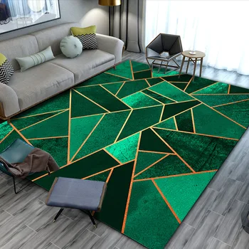 Черный золотой мрамор Современные роскошные ковры для гостиной спальни Ковры большой площади Зеленый геометрический ковер с 3D-принтом Домашний коврик для пола