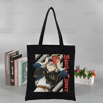 Черный клевер, черные сумки для покупок, холщовая сумка-тоут для мамы, многоразовая ткань, сумка Harajuku Asta, аниме Harajuku, сумки через плечо