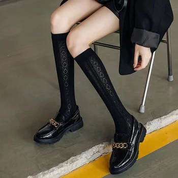 Чулки для старшеклассников, Длинные носки в японском стиле, Черные, Белые Летние Женские носки из тонкой сетки, костюмы JK, Носки до колен для девочек