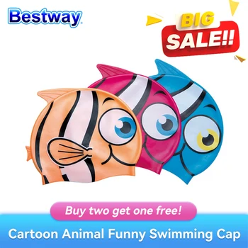 Шапочка для плавания Bestway с милым рисунком для девочек, прочные силиконовые шапочки для плавания для длинноволосых детей-подростков, водонепроницаемые шапочки для плавания из эластичной ткани