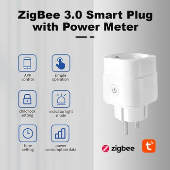Штекер Gledopto Smart ZigBee 3.0 со Счетчиком Мощности Мониторинг Энергии Управление Приложением Tuya Smart Life Отображение Данных об энергопотреблении Набор Таймеров