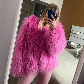 Шубы женские осенне-зимние модные розовые пальто из искусственного меха Элегантные толстые теплые куртки из искусственного меха для женщин 2022