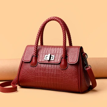 Элегантная кожаная женская сумка, вместительные женские сумки через плечо, винтажная сумка через плечо, дизайнерские брендовые сумки-тоут для женщин