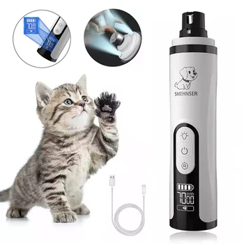 Электрическая шлифовальная машина для ногтей для домашних животных с 2 светодиодными лампами, профессиональная машинка для стрижки ногтей для собак, ЖК-дисплей, USB-аккумуляторный триммер для ухода за кошачьими лапами