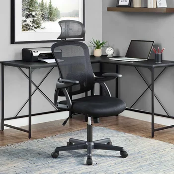 Эргономичный офисный стул с регулируемым подголовником, черная ткань, вместимость 275 фунтов, мебель для компьютерных геймеров