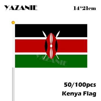 ЯЗАНИ 14*21 см 50/100 шт. Ручной Национальный Флаг Кении с Шестом, Баннер Кении, Размахивающий Флагом, Декоративные Качественные Флаги Из Полиэстера